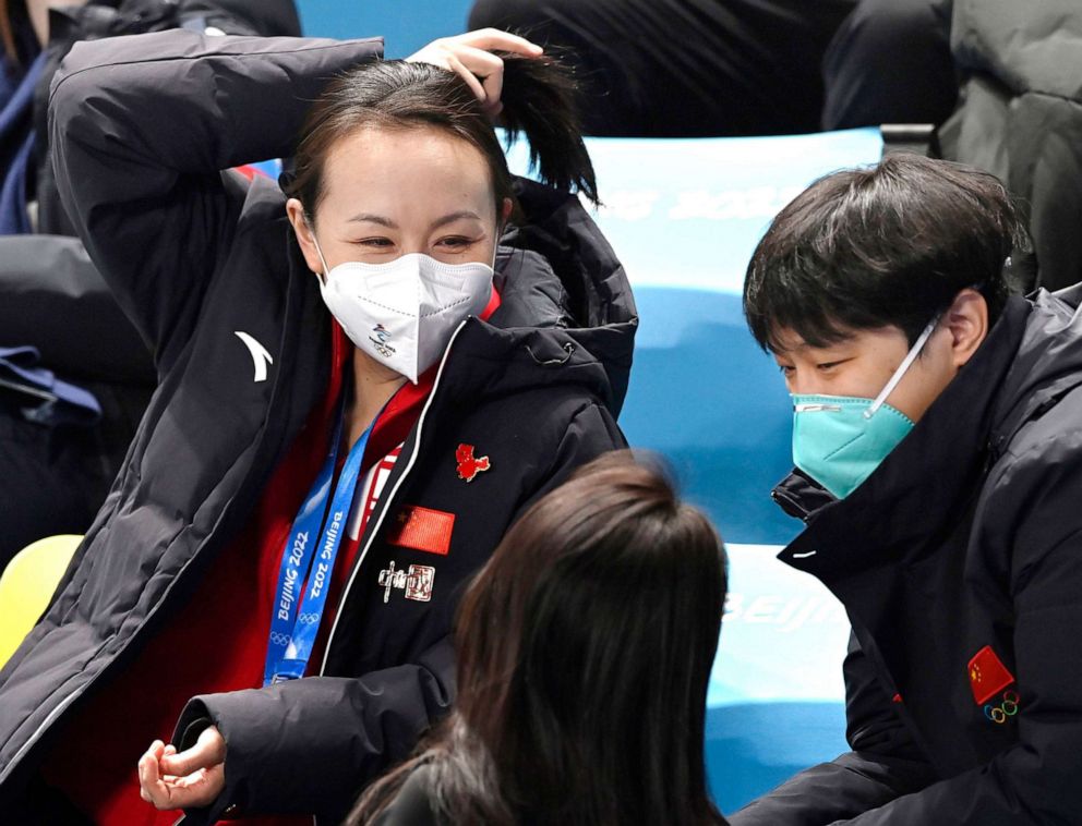 PHOTO: Tennis player Peng Shuai attends a figure skating team event competition at the Beijing Olympic in the Chinese capital, Feb. 7, 2022. 