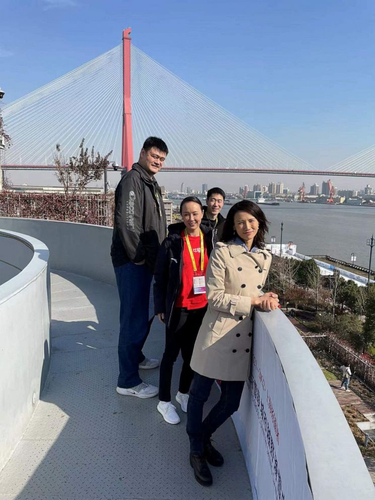 PHOTO: Peng Shuai, former NBA basketball player Yao Ming, sailboat racer Xu Lijia and retired Chinese table tennis player Wang Liqin are seen at an event in Shanghai in this still image uploaded to social media December 19, 2021.