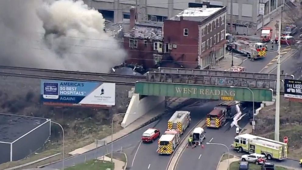 PHOTO: Fire crews respond to the RM Palmer Chocolate factory in West Reading, Pennsylvania, March 24, 2023.