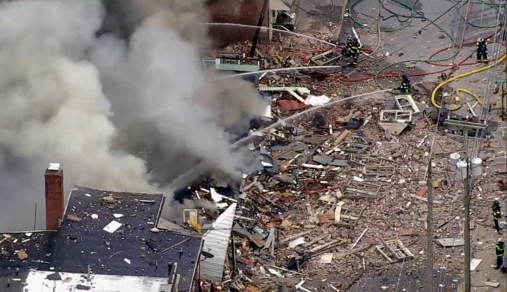 PHOTO: Fire crews respond to the RM Palmer Chocolate factory in West Reading, Pennsylvania, March 24, 2023.