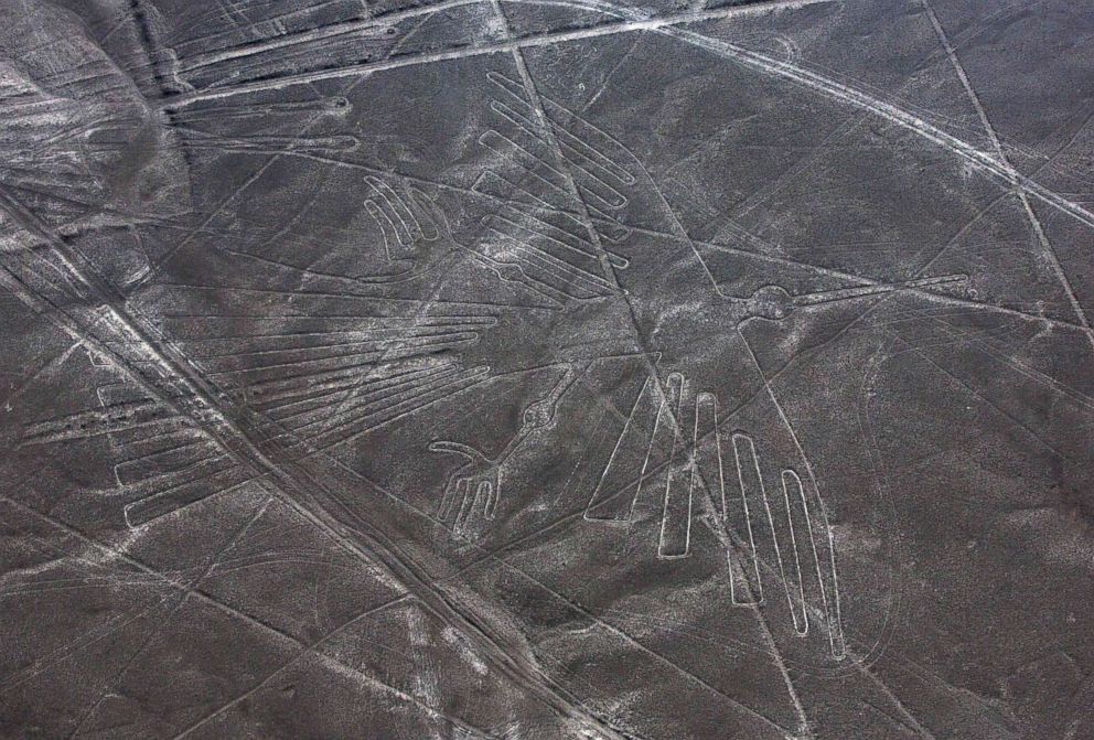 PHOTO: An aerial view of the condor geoglyph in the Nazca desert, in southern Peru is pictured in this Dec. 8, 2014 file photo.