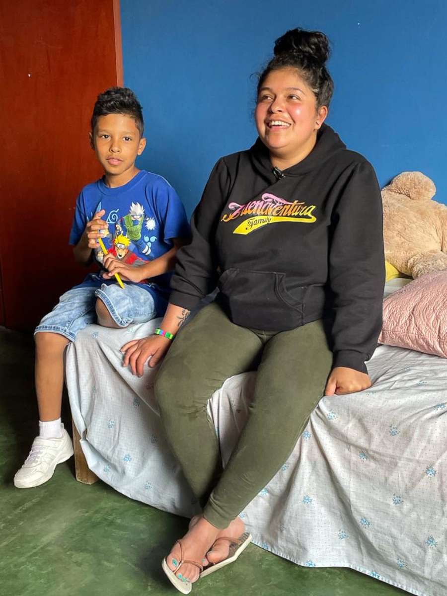 PHOTO: Leybi Barrios Briceno is pictured with her son. She told ABC News that she had to move with her three children to an orphanage so that they can have access to food and a safe place to sleep.