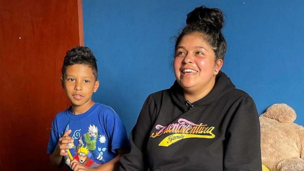 PHOTO: Leybi Barrios Briceno is pictured with her son. She told ABC News that she had to move with her three children to an orphanage so that they can have access to food and a safe place to sleep.