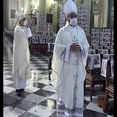 The archbishop of Lima filled pews with portraits of locals who died in the pandemic.