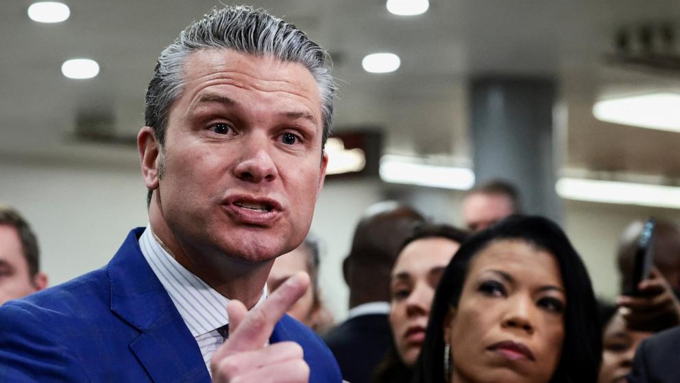 PHOTO: Defense Secretary Pete Hegseth speaks to the media on the day of a briefing for the House of Representatives on the situation in Venezuela, on Capitol Hill in Washington, January 7, 2026. 