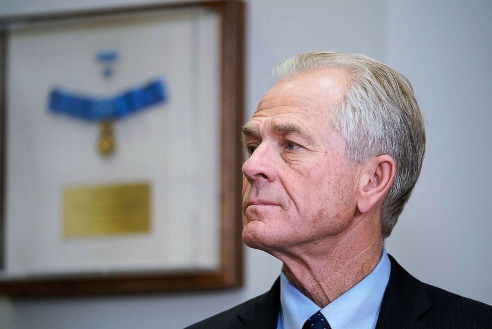 PHOTO: Peter Navarro watches as President Donald Trump speaks before signing Section 232 proclamations on steel and aluminum imports in the Roosevelt Room of the White House on March  8, 2018 in Washington, D.C.