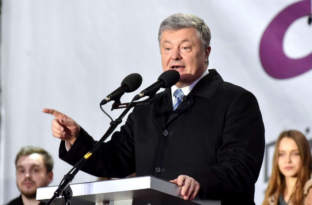 PHOTO: Ukrainian President and presidential candidate Petro Poroshenko speaks during his meeting with electorate as part of his election campaign in Western Ukrainian city of Lviv, Ukraine, March, 28, 2019.