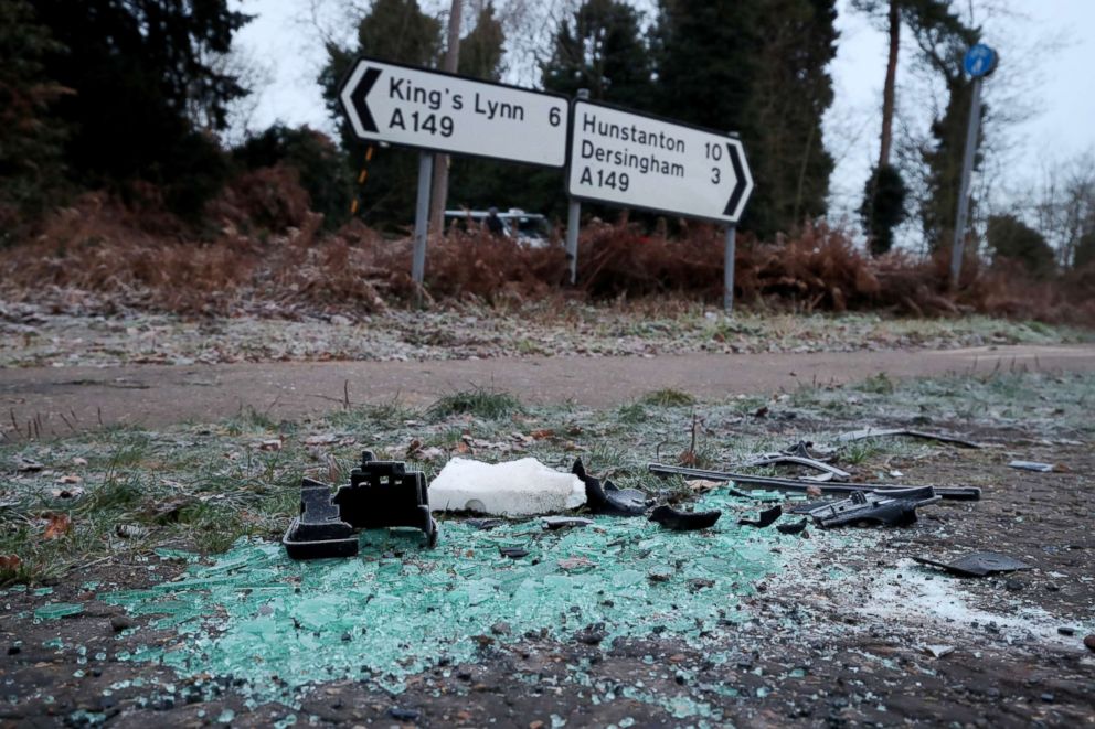 PHOTO: Debris is seen at the scene where Britain's Prince Philip was involved in a traffic accident, near the Sandringham estate in Britain, Jan. 18, 2019.
