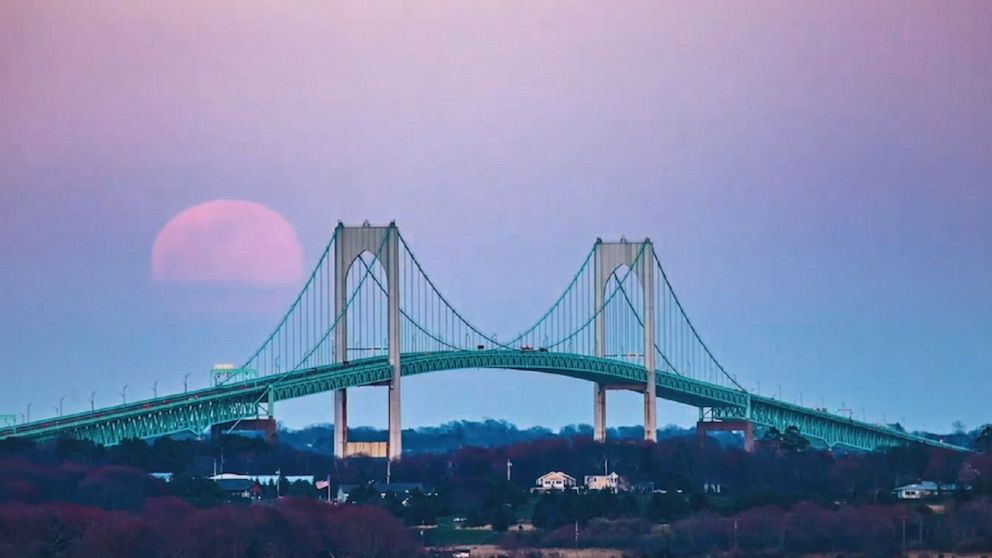 Video Timelapse footage shows 'pink moon' rising ABC News