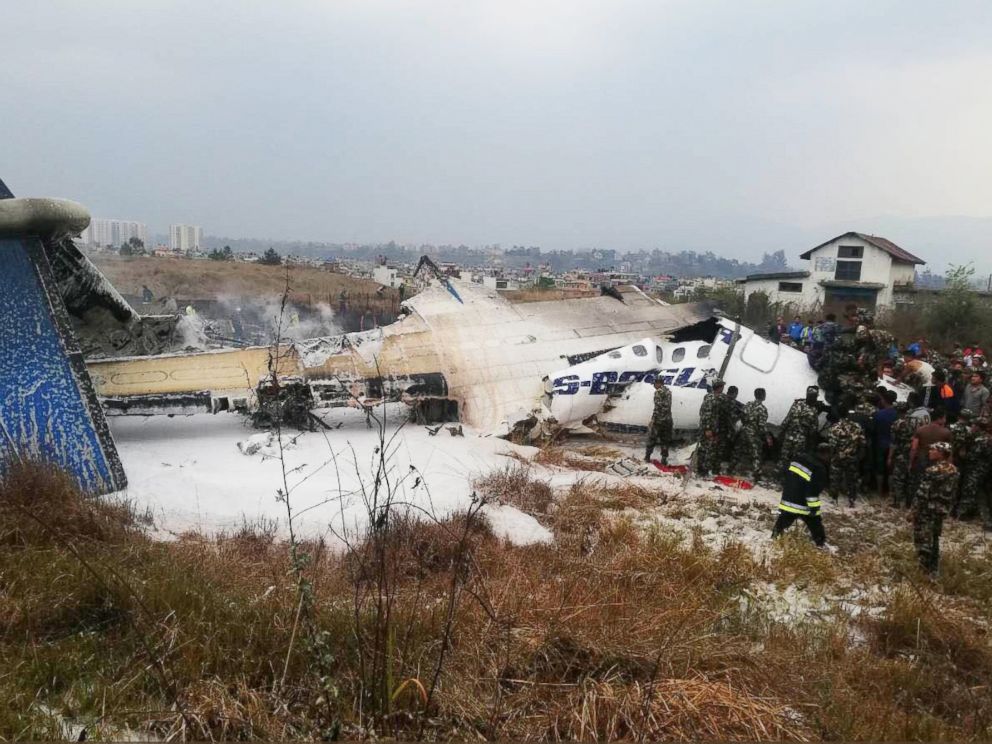 PHOTO: Authorities have rescued at least 17 passengers on a flight that landed in Nepal, skipped off the runway and burst into flames, March 12, 2018.