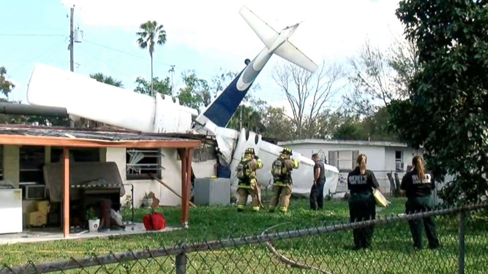 PHOTO: A small aircraft with two people onboard crashed into a home in Winter Haven, Fla, Feb. 23, 2019.