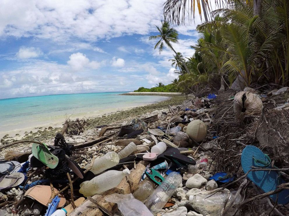 PHOTO: Plastic debris washed up on a beach on Cocos Islands, Australia.