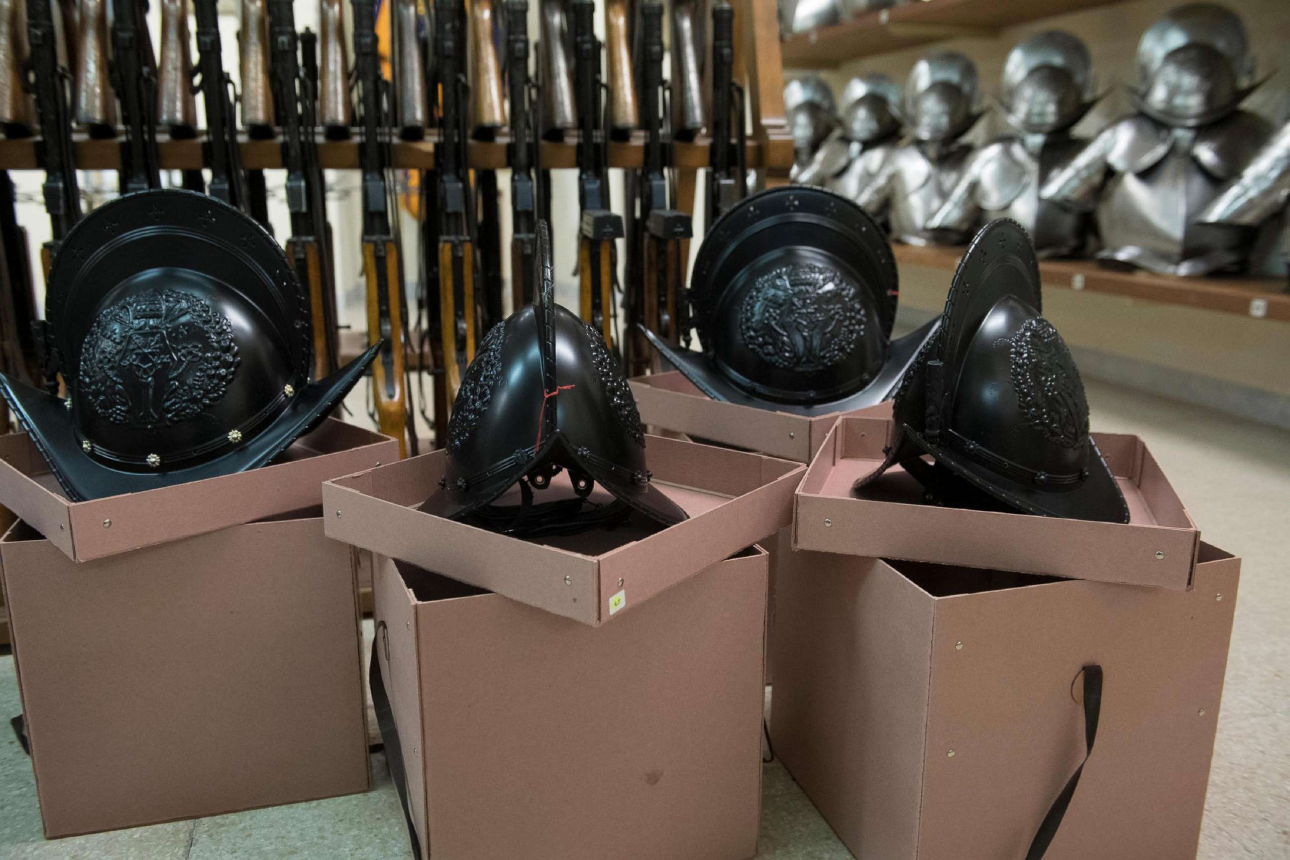 PHOTO: The Pontifical Swiss Guards new helmets made of thermoplastic and made with a 3D printer from a scan of the original metal helmets, Jan. 22, 2019, at the Vatican.