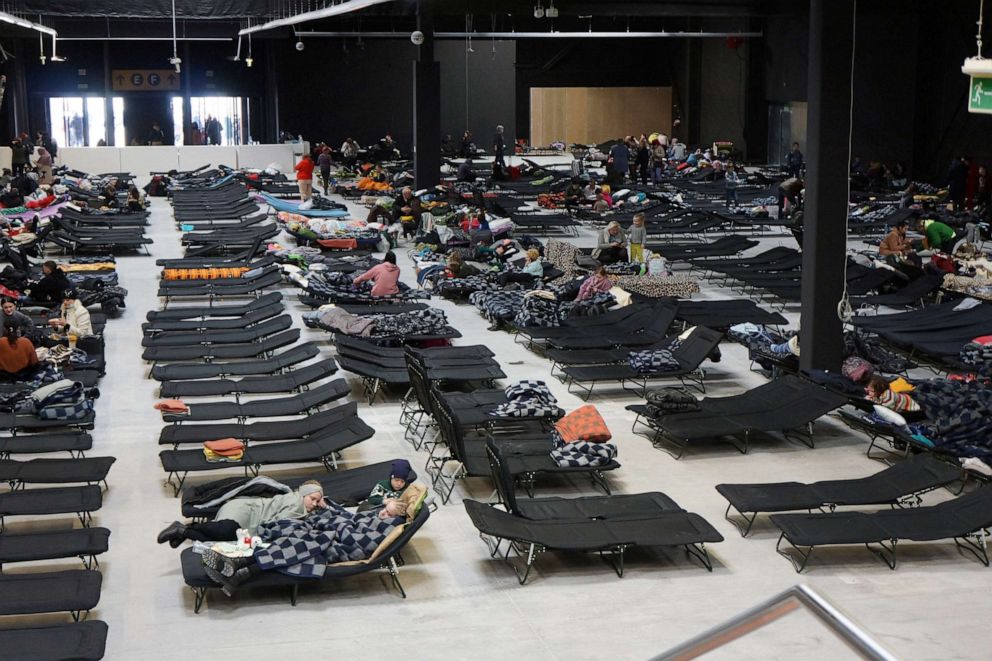 PHOTO: A temporary accommodation center hosts people fleeing the Russian invasion of Ukraine, at Ptak Warsaw Expo in Nadarzyn, Poland, March 8, 2022. 