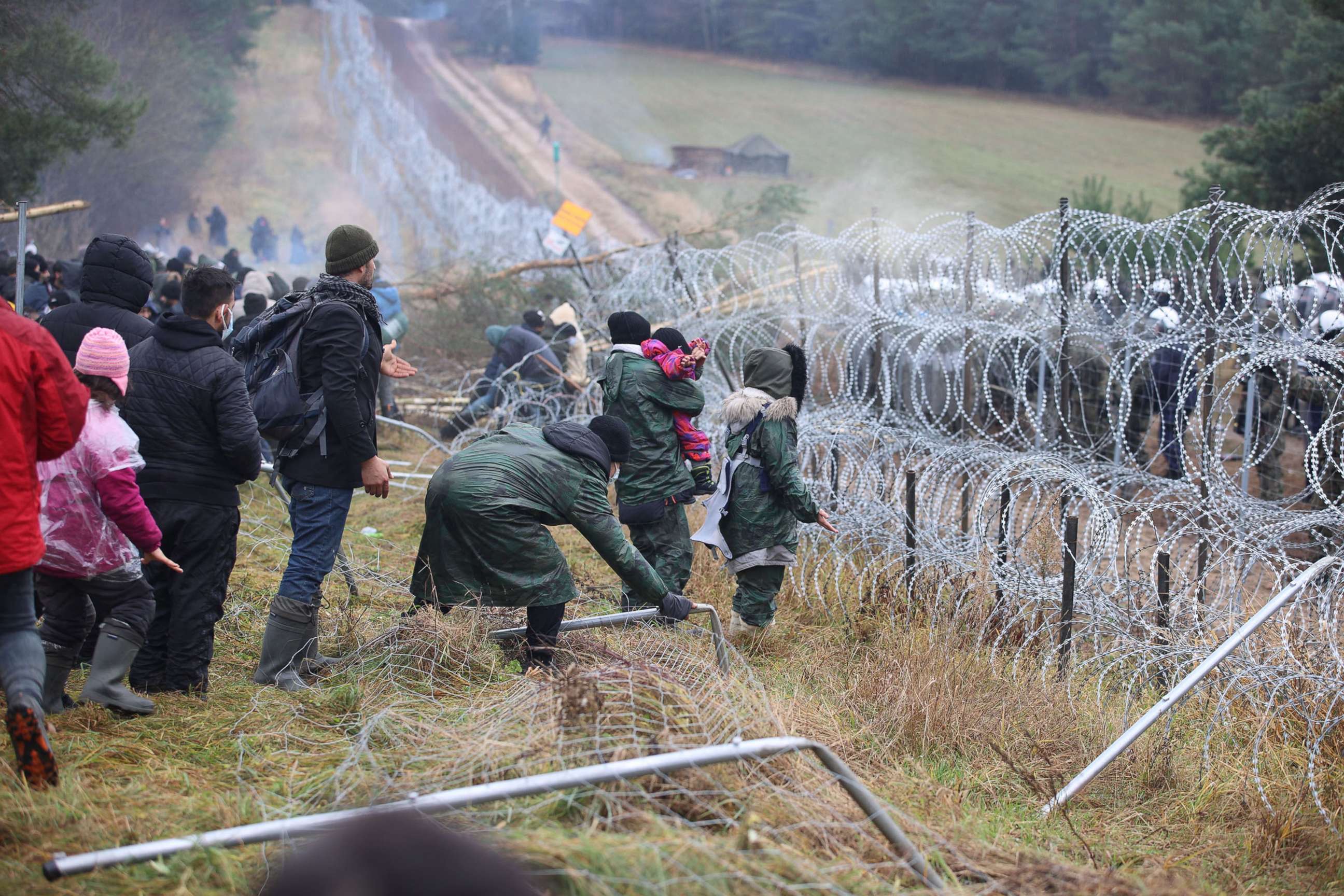 PHOTO: A picture taken on Nov. 8, 2021, shows migrants at the Belarusian-Polish border.