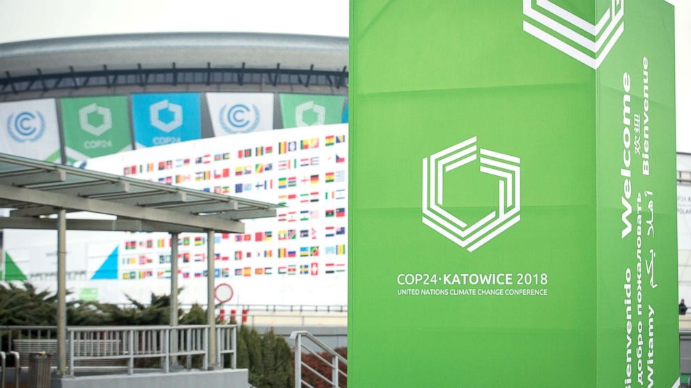 The International Congress Centre is pictured during the UN Climate Change Conference in Silesia, Poland, Dec. 03, 2018.