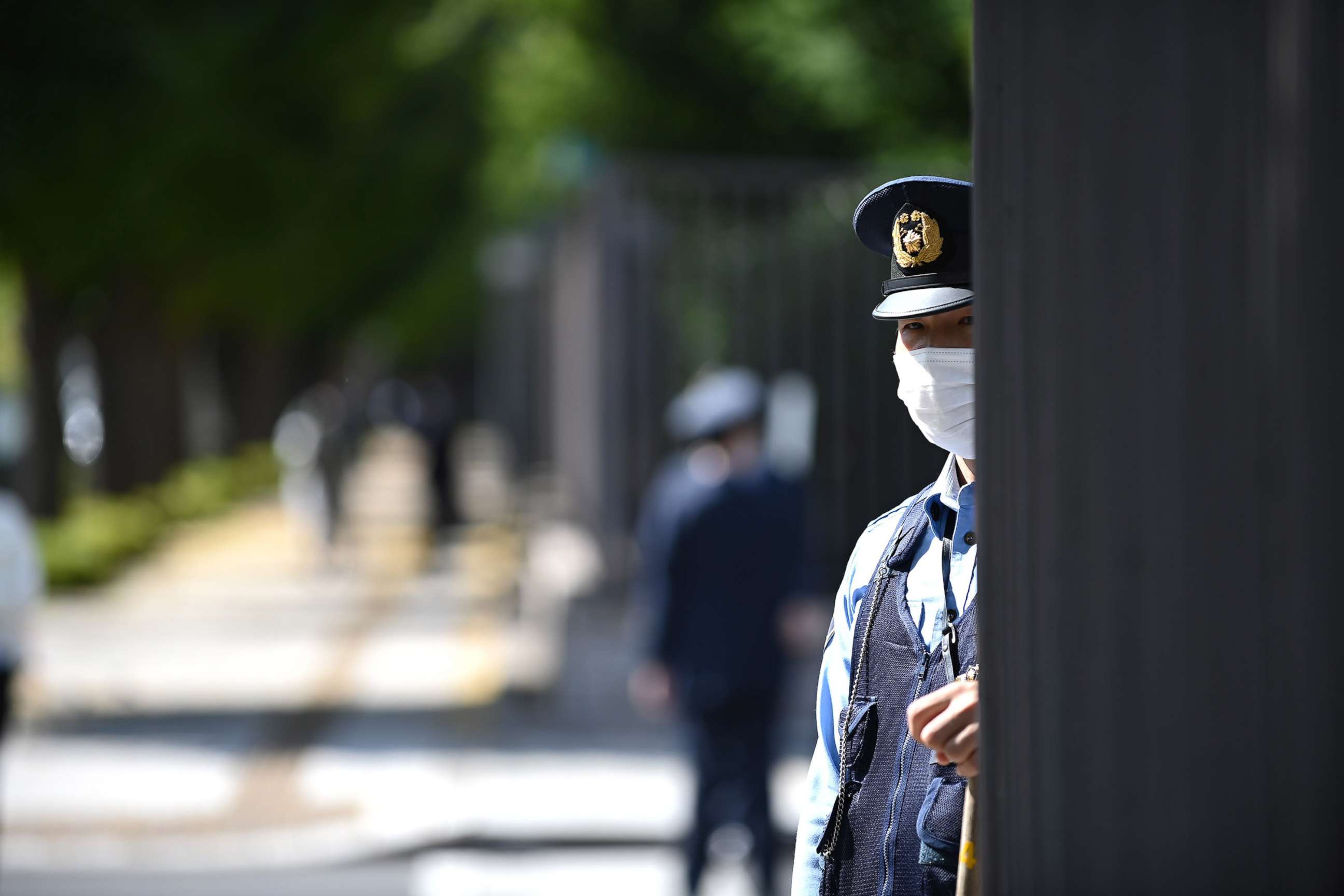 PHOTO: Security police stands guard around the Japan Parliament in Tokyo, Oct. 14, 2021.