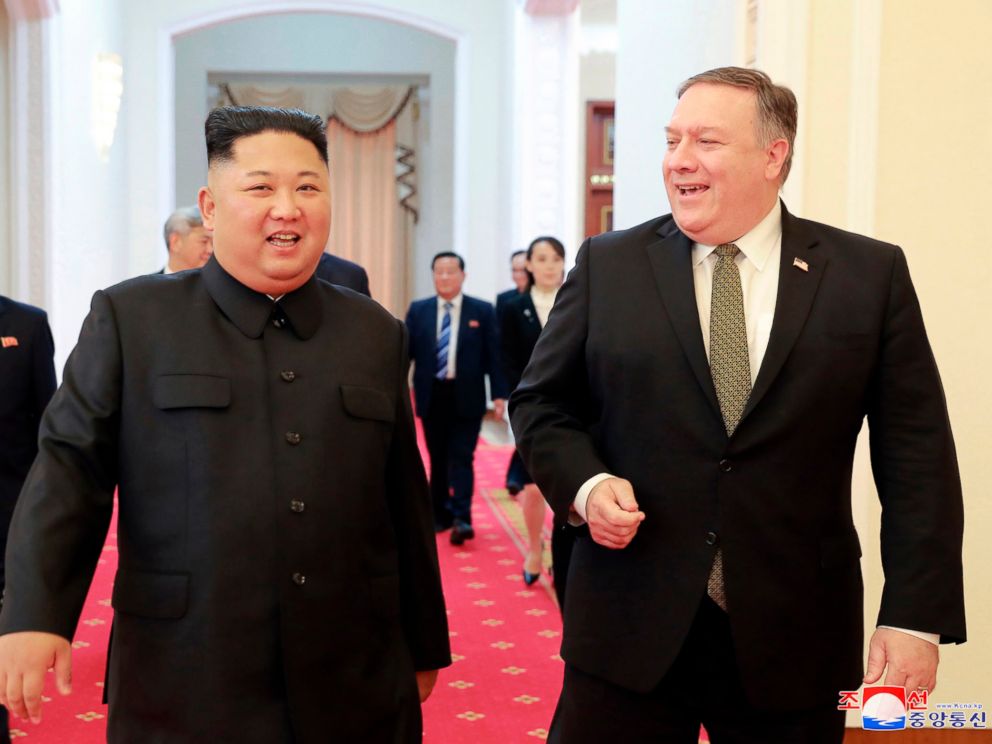 PHOTO: In this photo provided by the North Korean government, North Korean leader Kim Jong Un, center left, and U.S. Secretary of State Mike Pompeo walk together before their meeting in Pyongyang, North Korea, Sunday, Oct. 7, 2018.