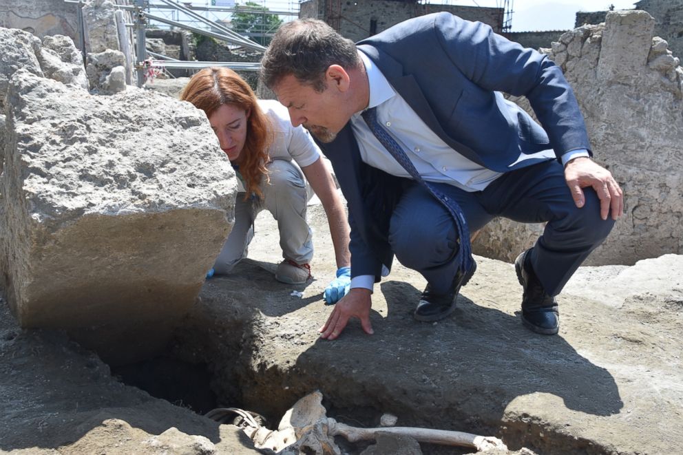 PHOTO:  Archaeologists discovered the skeleton of a man at the Roman city of Pompeii who they believe fell while fleeing Mt. Vesuvius's volcanic eruption in 79 A.D.
