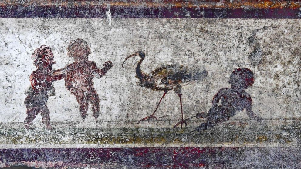 Part of a fresco at domus delle Nozze d'Argento in Pompeii, Italy, May 17, 2018.