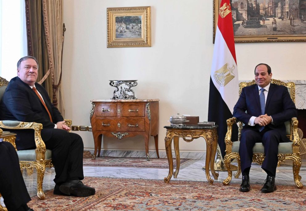 PHOTO: Secretary of State Mike Pompeo meets with Egyptian President Abdel Fattah al-Sisi in Cairo, Jan. 10, 2019.