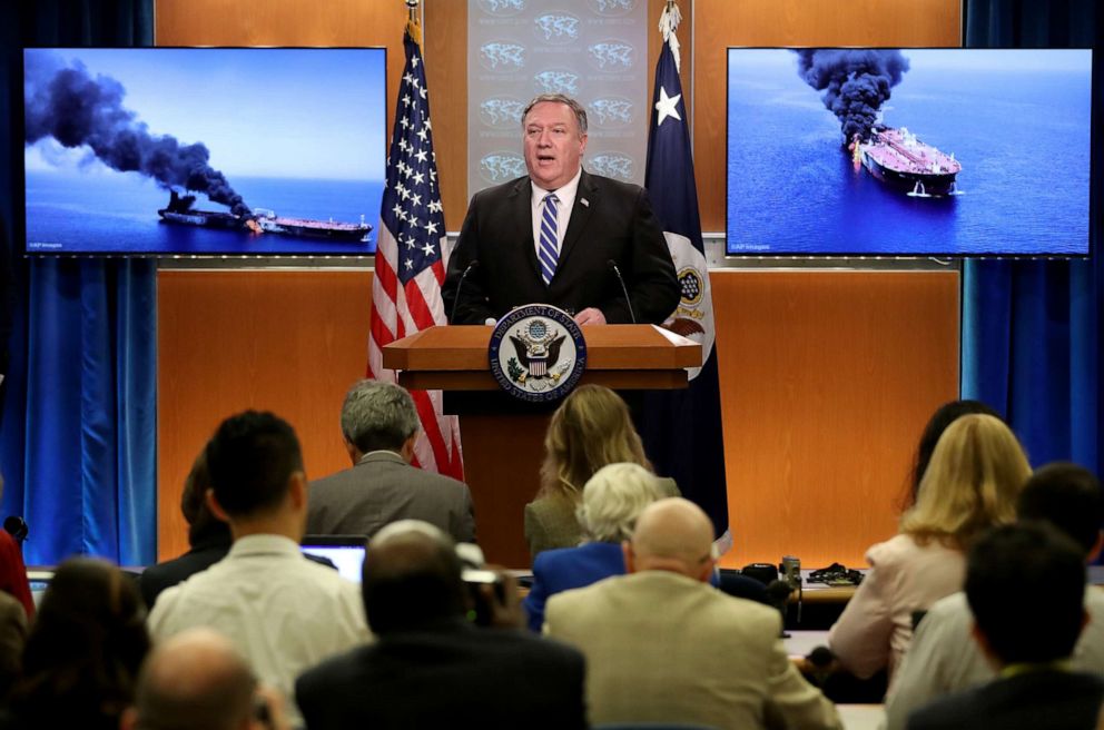 PHOTO:Secretary of State Mike Pompeo speaks from the State Department briefing room, June 13, 2019, in Washington, D.C. 