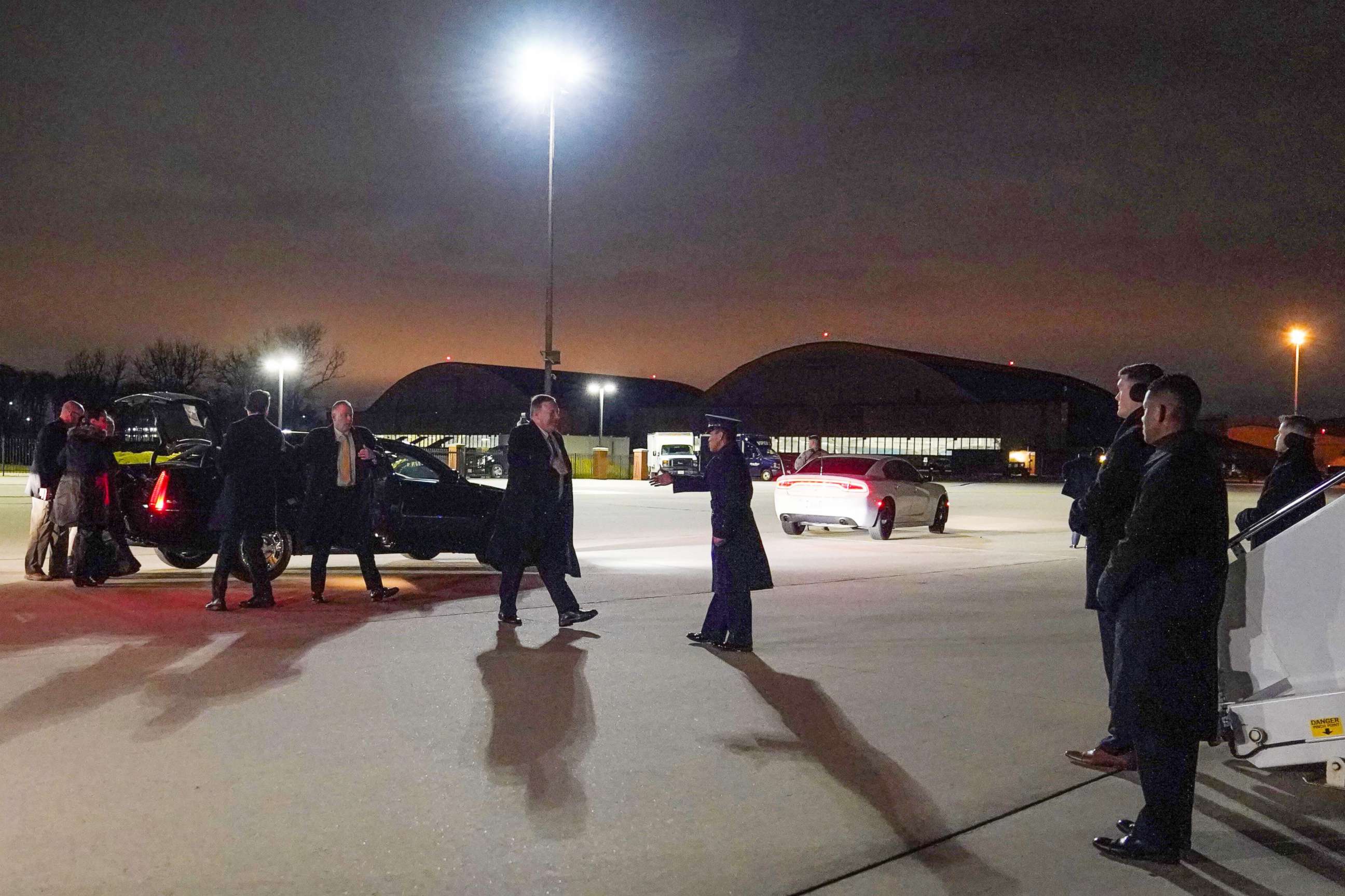 PHOTO: Secretary of State Mike Pompeo departs Joint Base Andrews in Maryland, Jan. 29, 2020.