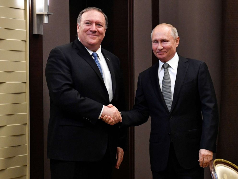 PHOTO: Russian President Vladimir Putin meets with Secretary of State at the Bocharov Ruchei residence in Sochi, Russia, May 14, 2019.