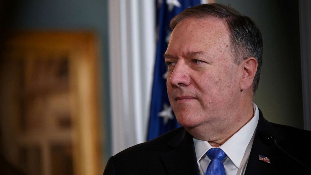 PHOTO: Secretary of State Mike Pompeo delivers statements at the State Department in Washington, Oct. 9, 2019.