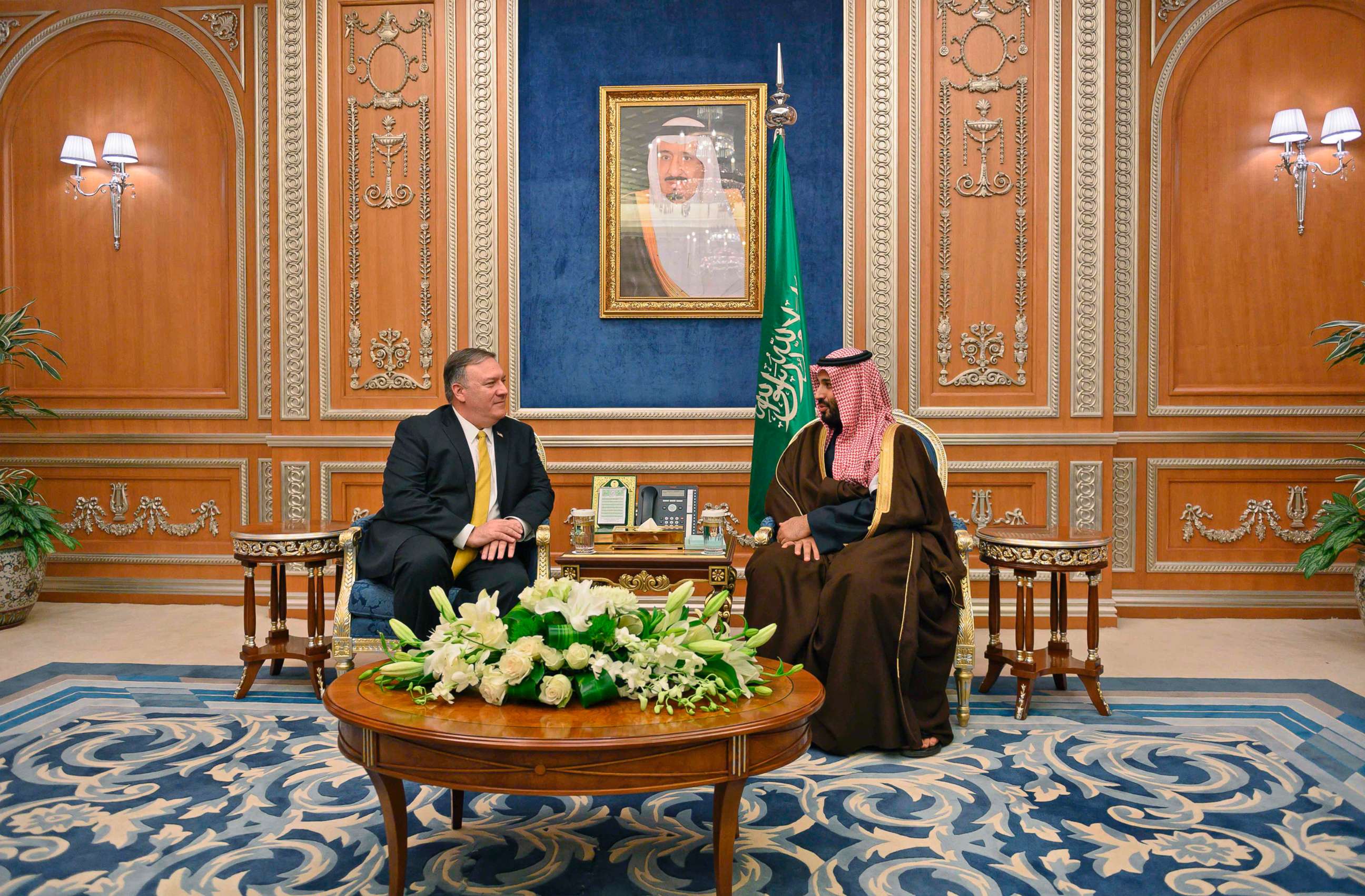 PHOTO: Secretary of State Mike Pompeo meets with Saudi Crown Price Mohammed bin Salman at the Royal Court in Riyadh, Saudi Arabia, Jan. 14, 2019.