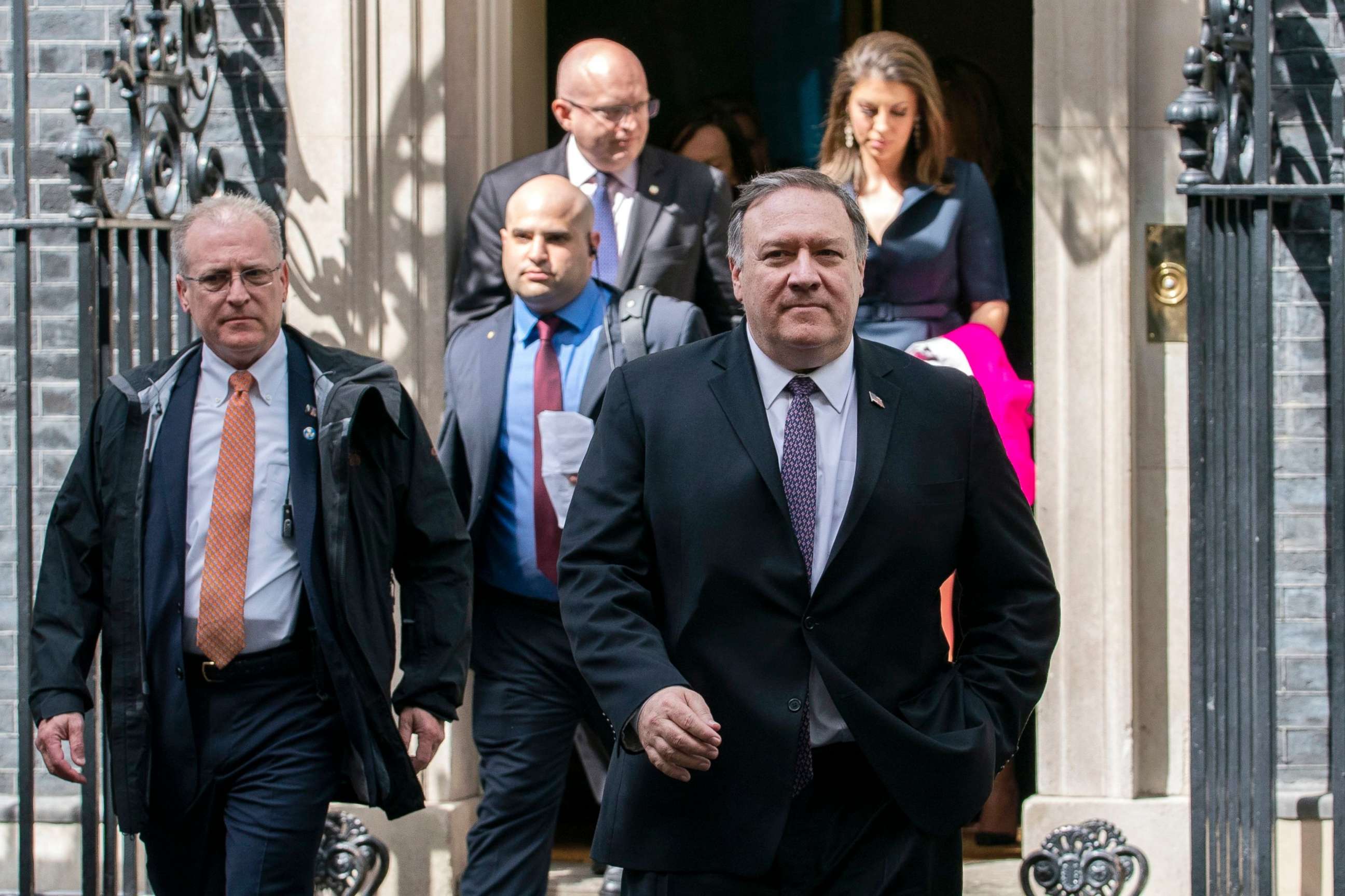 PHOTO: Secretary of state Mike Pompeo leaves Downing Street in London, May 8, 2019.