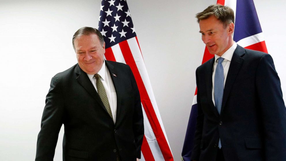 PHOTO: Secretary of State Mike Pompeo poses with Britain's Foreign Secretary Jeremy Hunt at the European Council in Brussels, May 13, 2019.