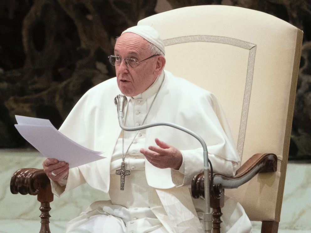 PHOTO: Pope Francis delivers his speech during his weekly general audience, in the Pope Paul VI hall at the Vatican, Feb. 13, 2019.