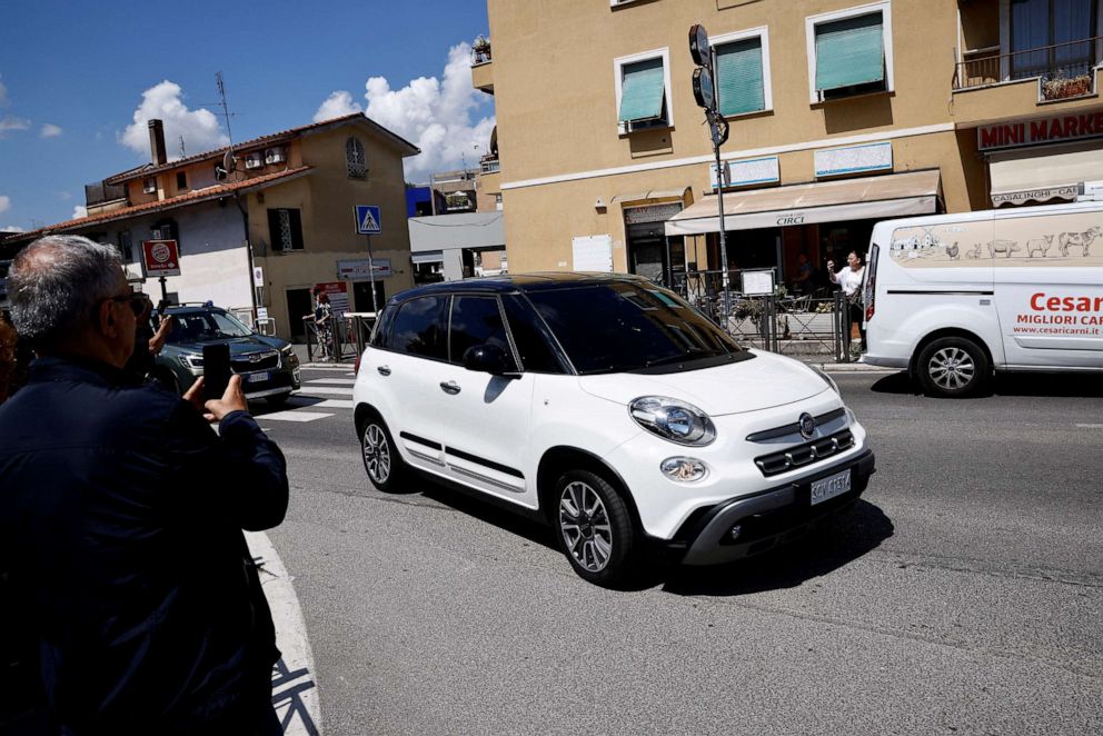 PHOTO: A car carrying Pope Francis arrives at the Gemelli Hospital where he is due to undergo the abdominal surgery, in Rome, Italy, June 7, 2023.