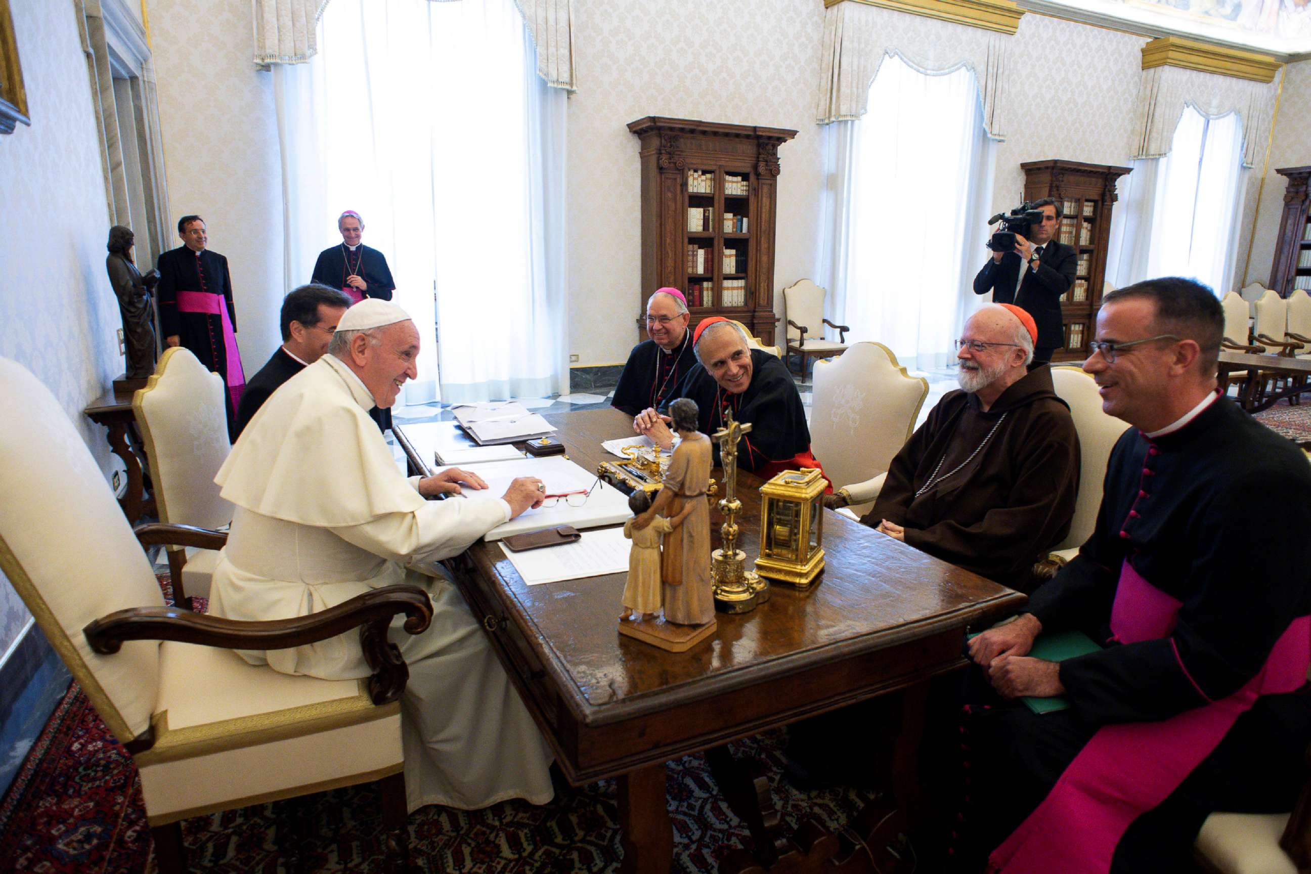 PHOTO: Pope Francis meets U.S. Catholic Church leaders and Monsignor Brian Bransfield, General Secretary of the United States Conference of Catholic Bishops, during a private audience at the Vatican, Sept.13, 2018.