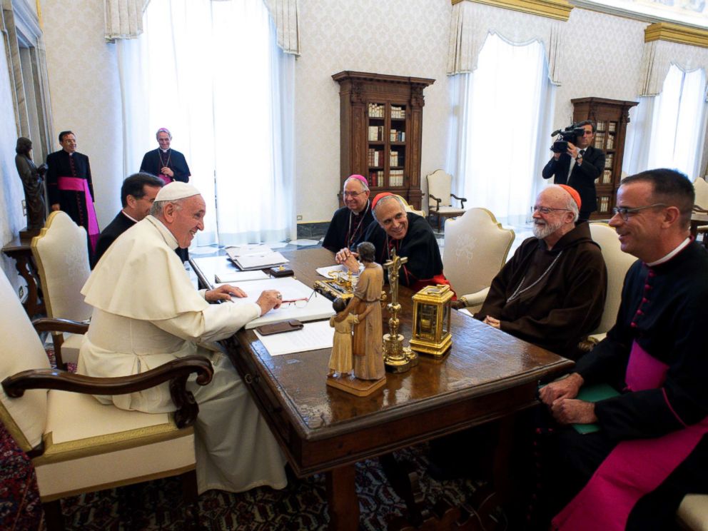PHOTO: Pope Francis meets U.S. Catholic Church leaders and Monsignor Brian Bransfield, General Secretary of the United States Conference of Catholic Bishops, during a private audience at the Vatican, Sept.13, 2018.