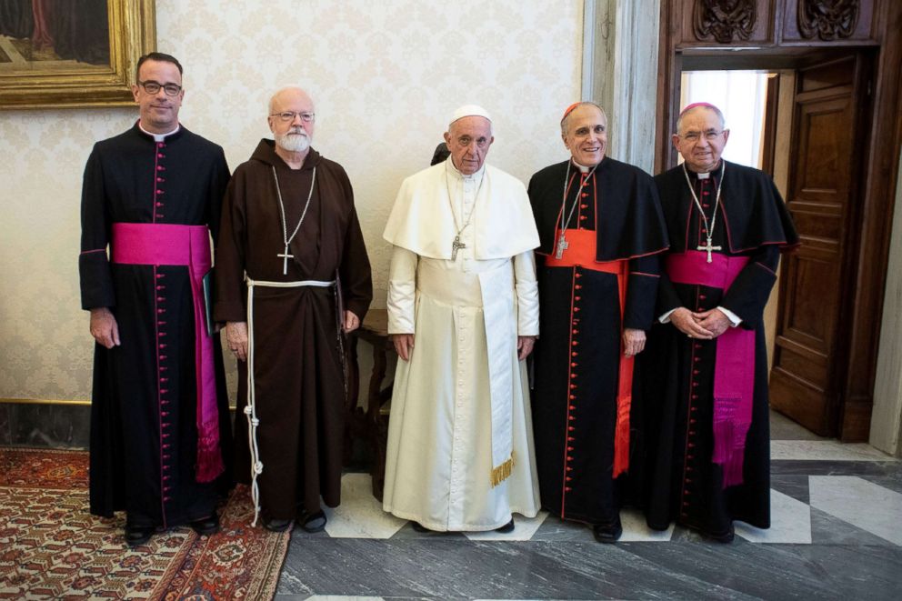 PHOTO: Pope Francis meets U.S. Catholic Church leaders and Monsignor Brian Bransfield, General Secretary of the United States Conference of Catholic Bishops, during a private audience at the Vatican, Sept.13, 2018.