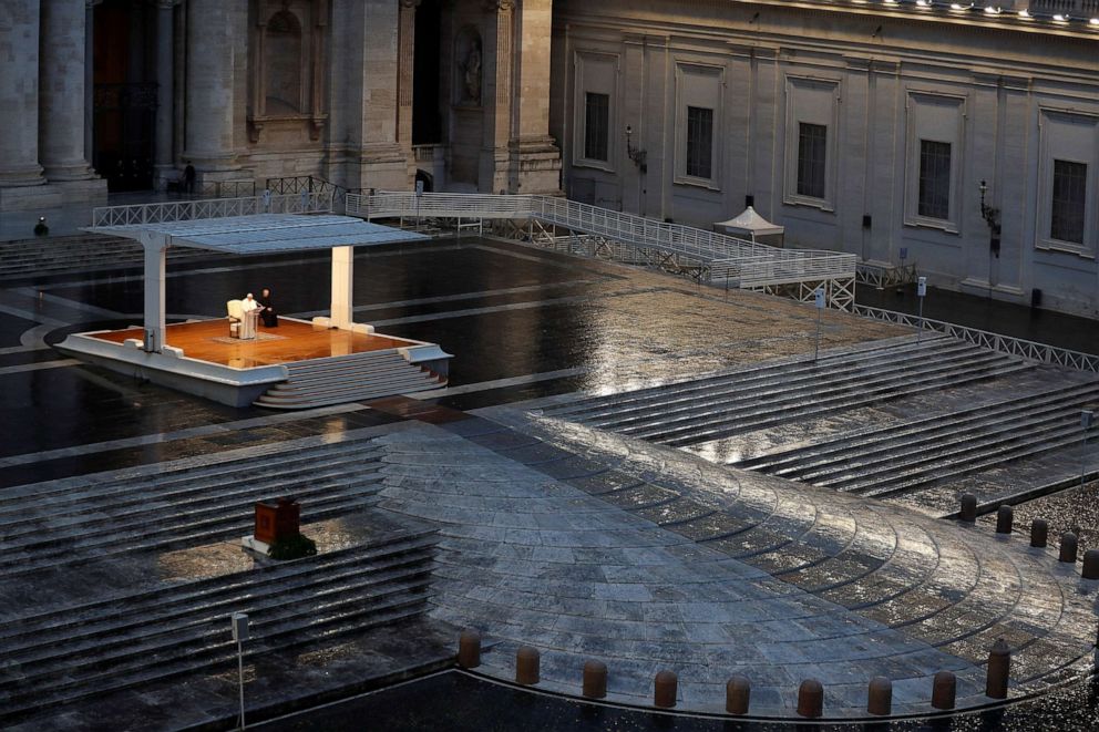 PHOTO: Pope Francis delivers an extraordinary "Urbi et Orbi" blessing to the city and the world, from an empty St. Peter's Square, as a response to the global coronavirus disease (COVID-19) pandemic, at the Vatican, March 27, 2020. 