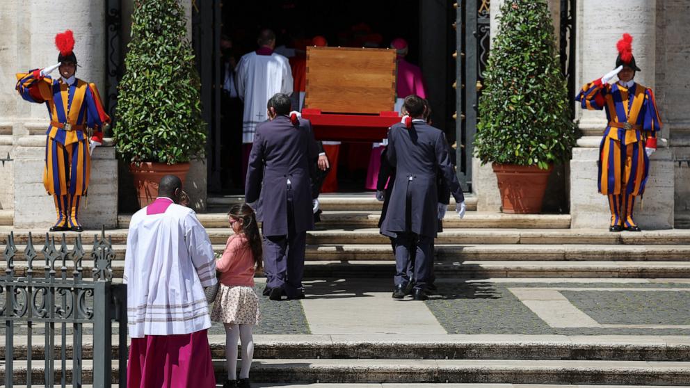 PHOTO: Pallbearers carry the coffin of Pope Francis, at the Papal Basilica of Saint Mary Major during his funeral, in Rome, Italy, April 26, 2025.