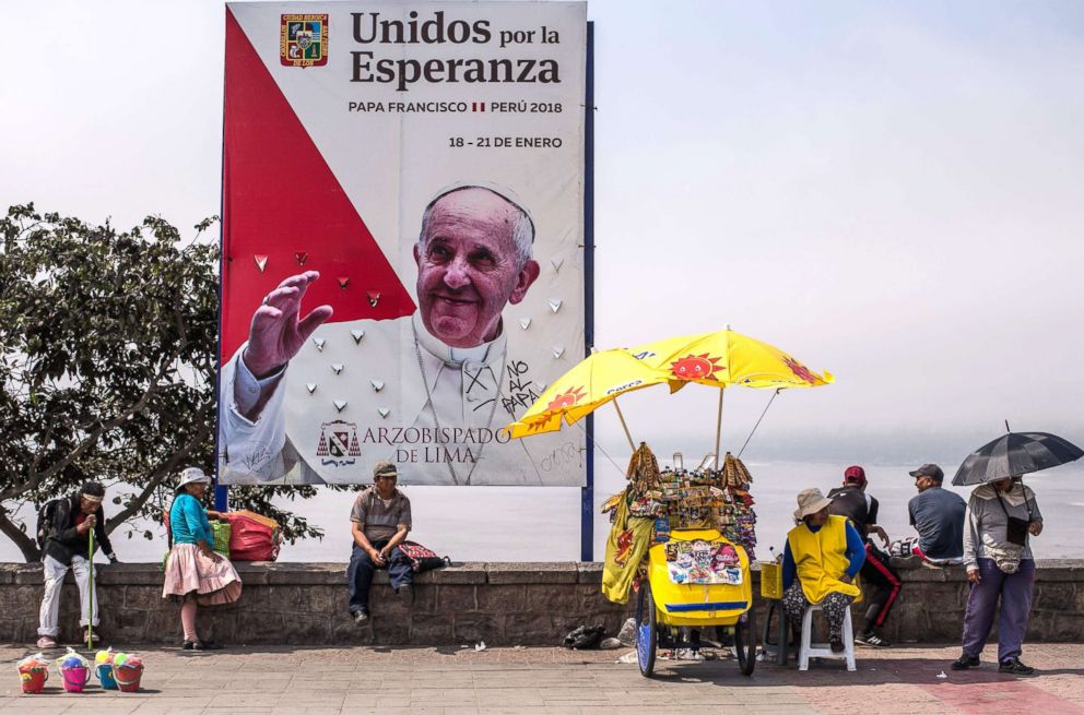 PHOTO: Banners welcoming Pope Francis to Peru are seen in Lima, Jan. 13, 2018.
