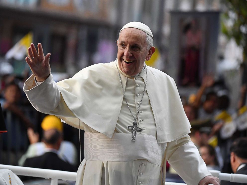 PHOTO: Pope Francis waves at the faithful from the popemobile in Santiago, Jan. 15, 2018.