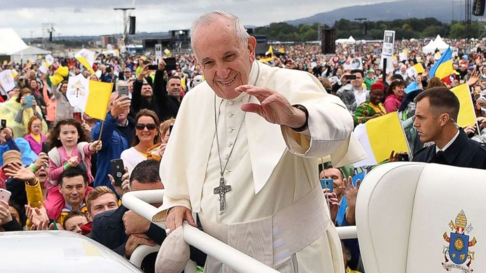 PHOTO: Pope Francis waves to the faithful as he arrives to lead the Holy Mass at Phoenix Park in Dublin on Aug. 26, 2018, during his visit to Ireland to attend the 2018 World Meeting of Families. 