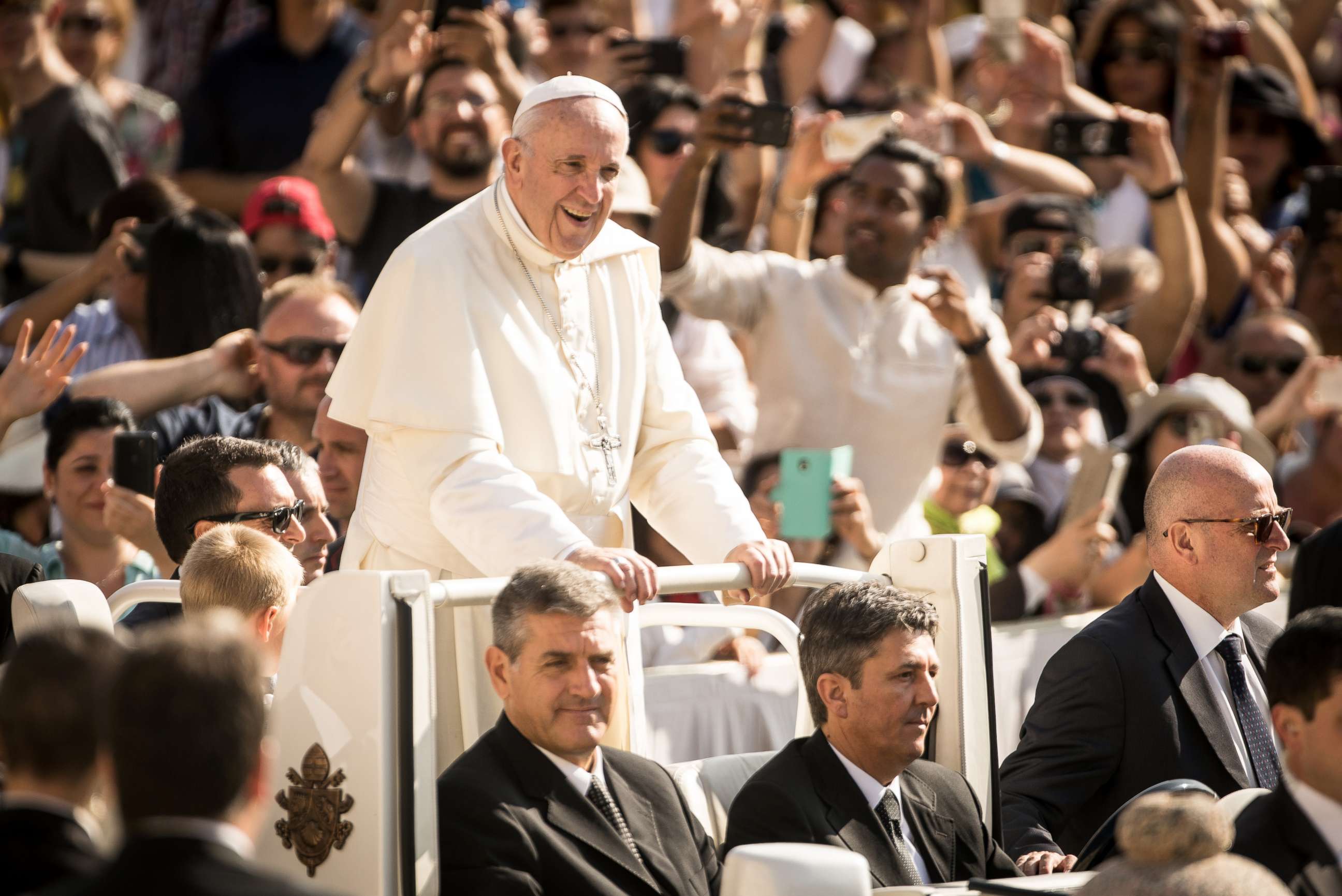 PHOTO: Pope Francis arrives at his General Weekly Audience in St. Peter's Square on Aug. 29, 2018, in Vatican City, Vatican.