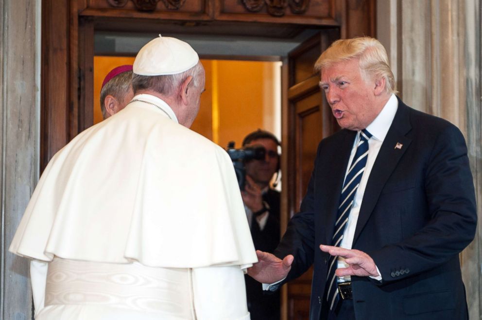 PHOTO: In this file photo, Pope Francis meets President Donald Trump at the Apostolic Palace, May 24, 2017, in Vatican City, Vatican, Rome.