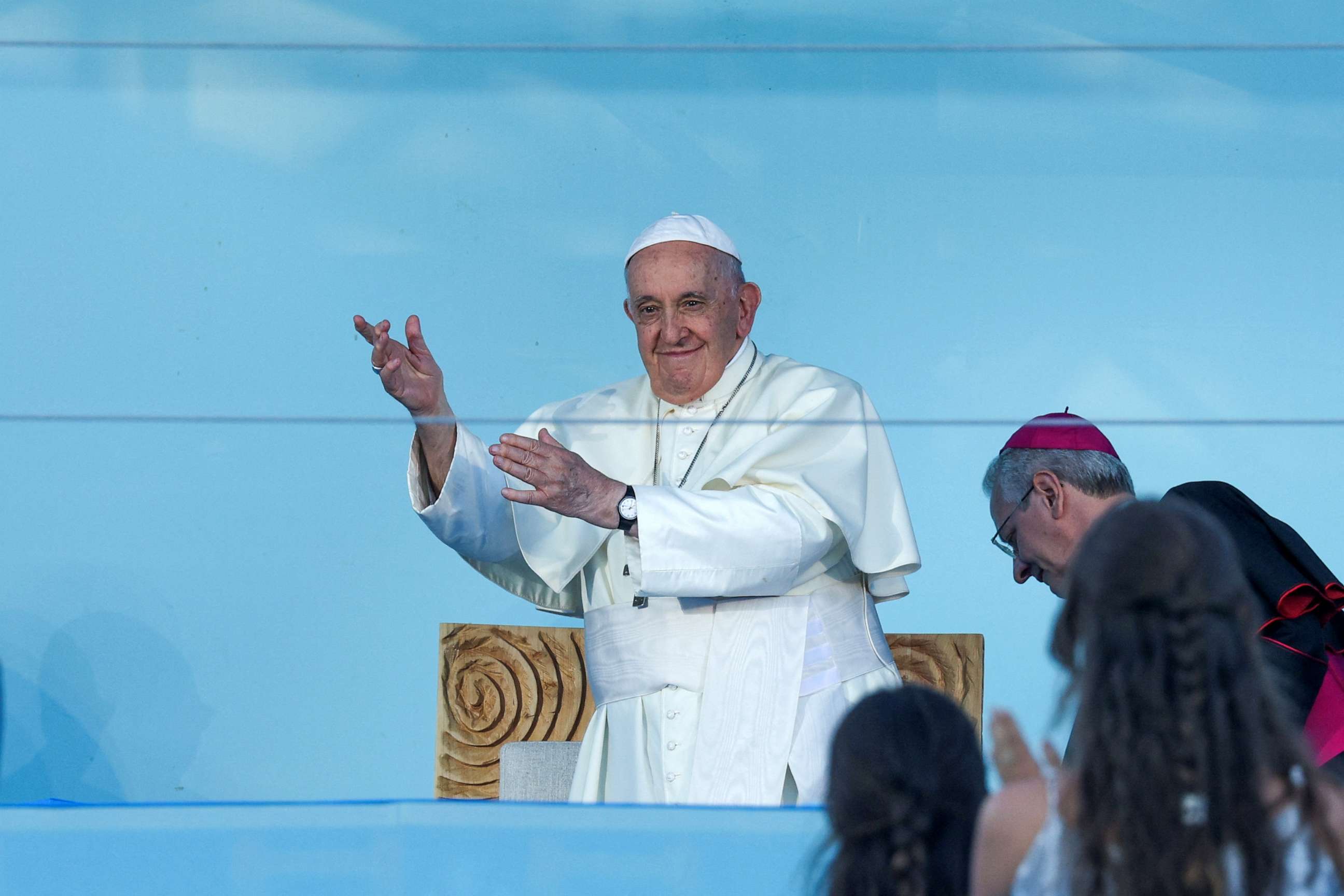 PHOTO: Pope Francis attends the Stations of the Cross with young people on Meeting Hill at Parque Eduardo VII in Lisbon, August 4, 2023. MIGUEL A. LOPES/Pool via REUTERS