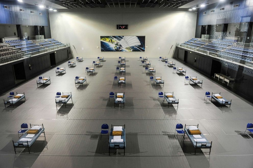 PHOTO: A field hospital set up in the high performance badminton centre, in Caldas da Rainha, Portugal, March 23, 2020. 