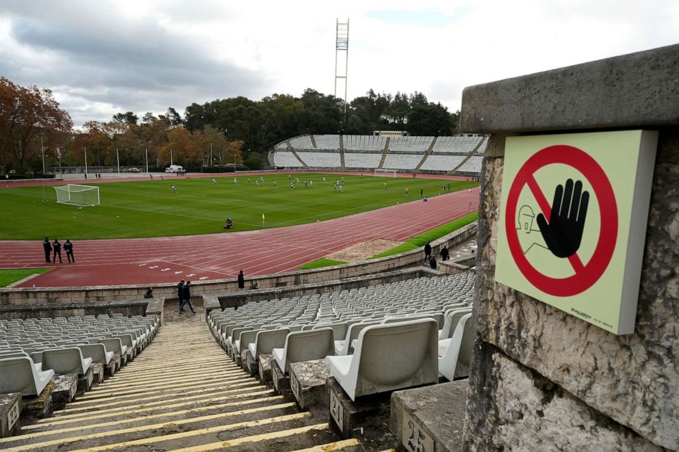 PHOTO: A Portuguese Under-23 league soccer match gets underway at the National Stadium in Oeiras, outside Lisbon, on Nov. 29, 2021.