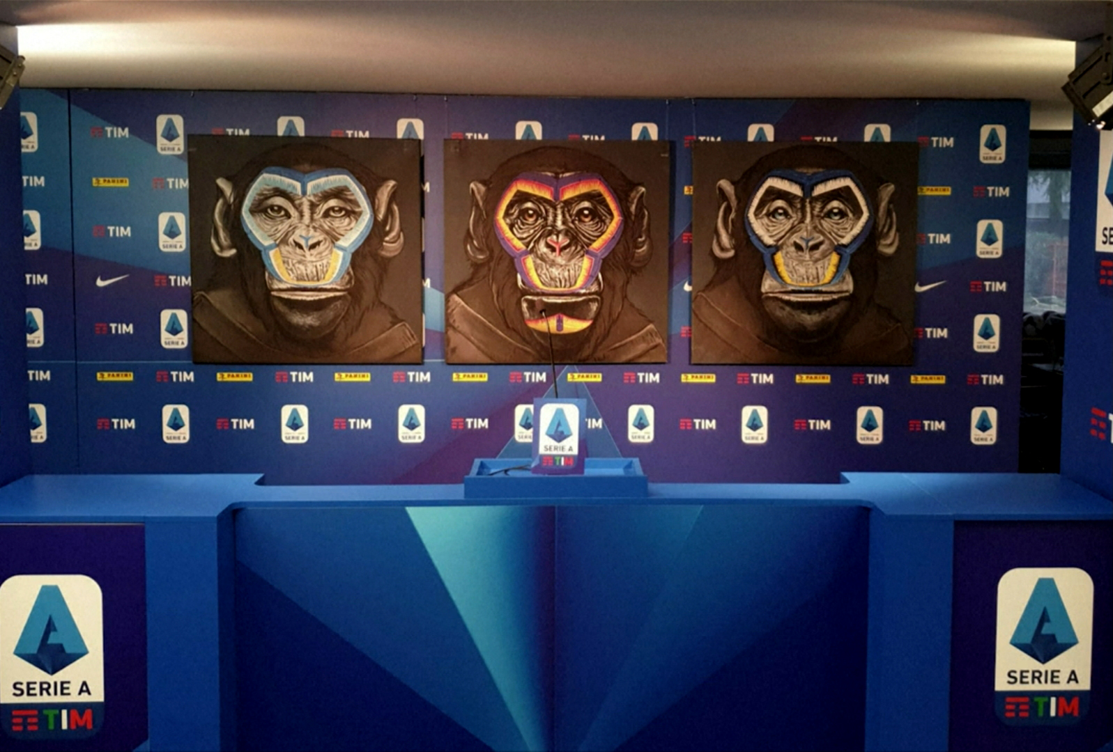 PHOTO: A poster by artist Simone Fugazzotto done as part of Serie A's campaign against racism features images of three monkeys.