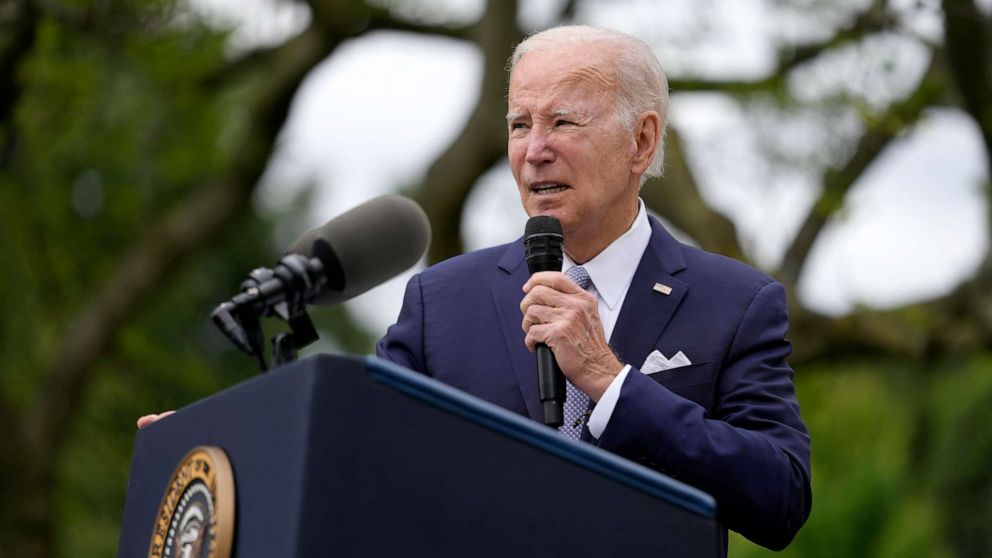 PHOTO: President Joe Biden speaks in the Rose Garden of the White House in Washington, May 1, 2023.