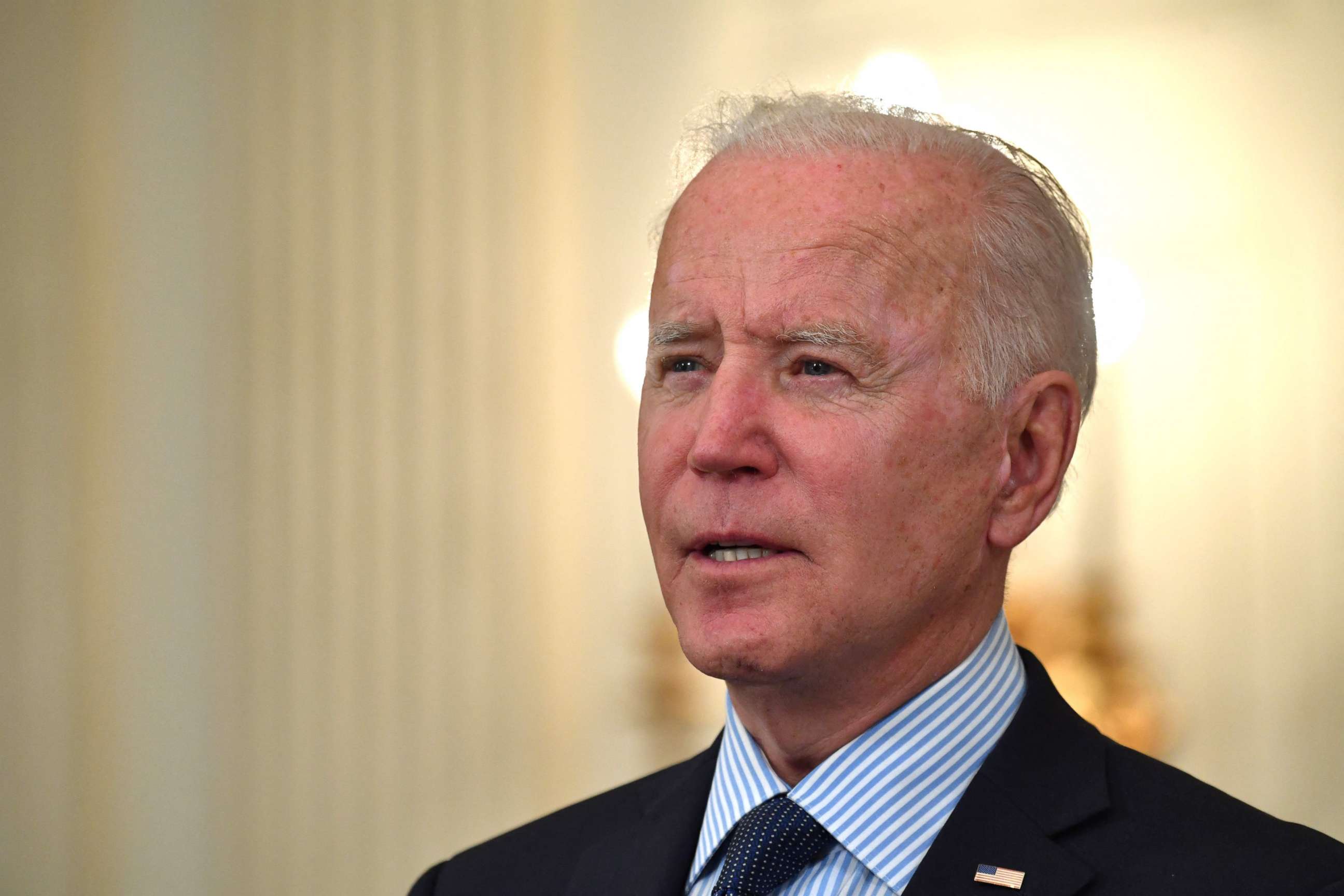 PHOTO: President Joe Biden speak about the Covid-19 response and the vaccination program in the State Dining Room of the White House, May 4, 2021.
